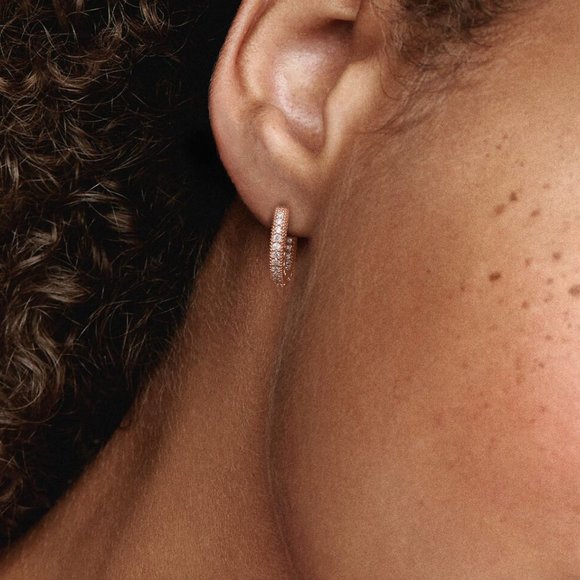 Rose Gold Pavé Heart Hoop Earrings For Women - Picture 4 of 4